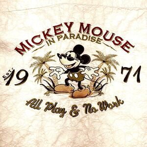 Disney Parks Hawaiian Shirt Mickey Mouse in Paradise Tan XXL Mens Beach Tiki